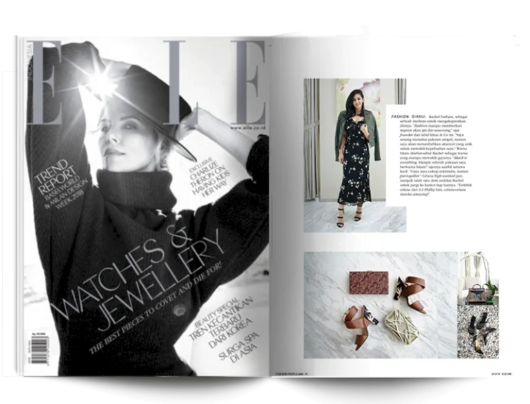 Rachel Nathani is featured in custom bridal Sierra on Elle Magazine - July 2018