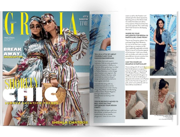 Namrata Dudaney featured in Grazia Magazine, Pakistan - July 2018