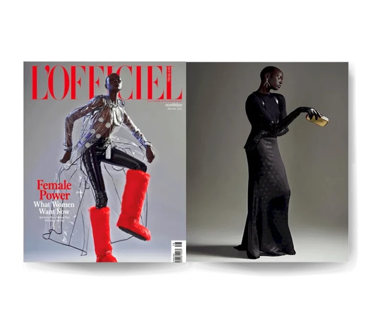 First Black woman to grace the cover of the magazine, Ajak Dengkom. Seen here carrying our Yarra MinaudiÃ¨re on her cover issue.