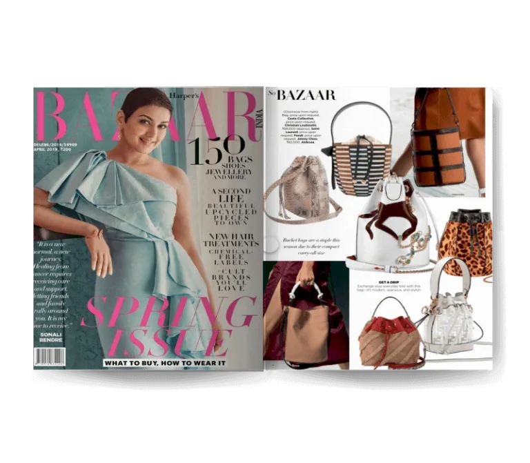 The Carolina Bucket Bag featured in Harper's Bazaar India April 2019