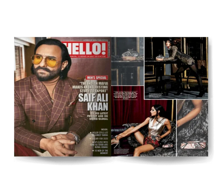 Diva Dhavan x Gigi and Madison Minaudiere (Ahikoza for @rockystarofficial release) in Hello! India.